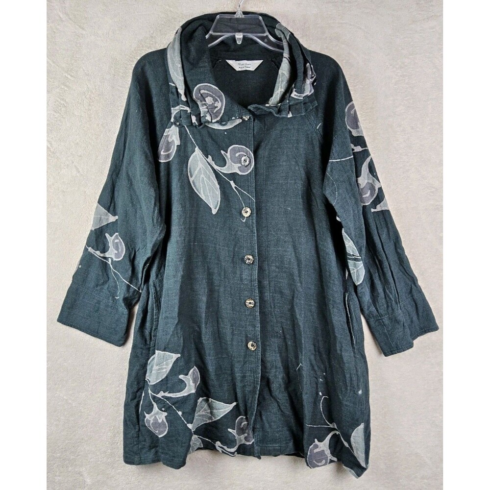 Mao Mam Women's Long Sleeve 100% Cotton Button Front Boho Dress Size M/L